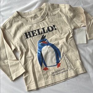 2T Kids Cream Penguin Print Shirt long sleeve cotton H&M